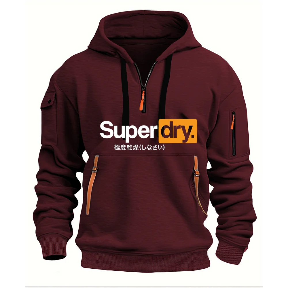 SUPERDRY العلامة التجارية الجافة للغاية العصرية إلكتروني طباعة تصميم جديد متعدد جيب سستة ملابس العمل نمط اليومية فضفاض الشارع الرجال البلوز