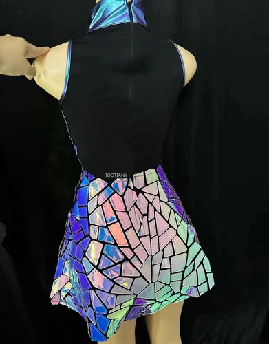 Imagen 2 del producto Vestido de discoteca con espejo plateado para mujer, traje de noche para cumpleaños, sin mangas, láser brillante, PU, Bar, Dj, Gogo, bailarina, trajes de escenario para cantante