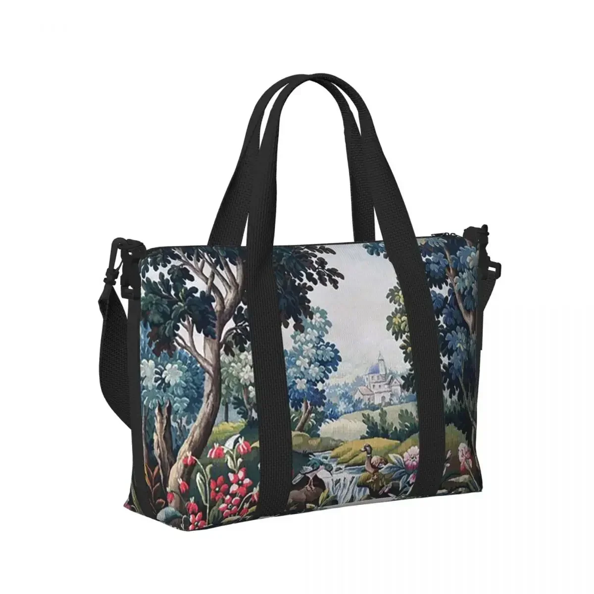 

Aubusson Antique Tapestry Print Boho French Flowers Beach Travel Bag Tote Bags for Gym Sport Women Shopping Duffle Shoulder Bag