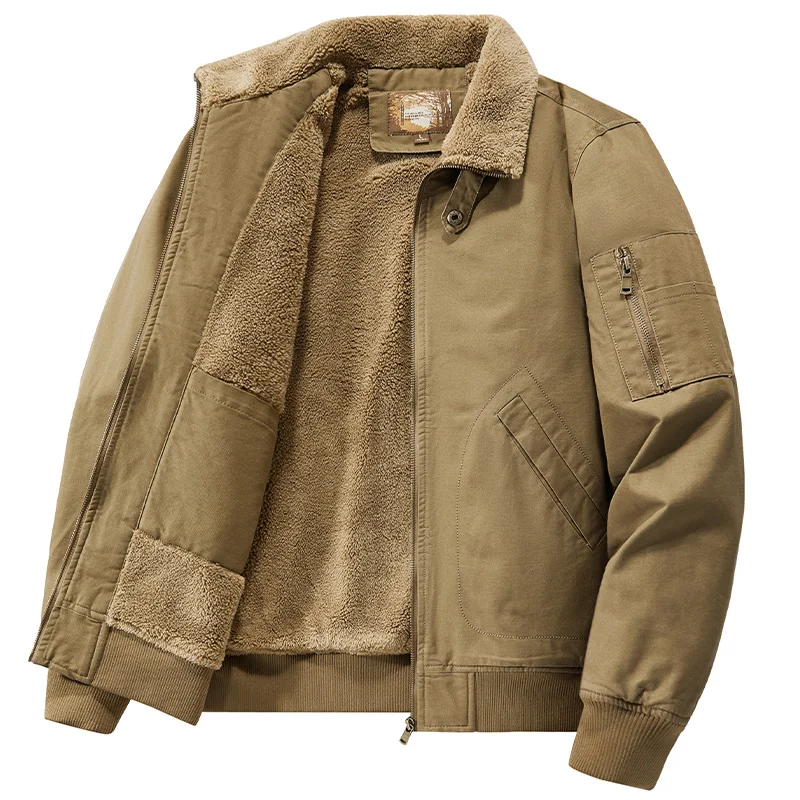 

Male Cargo Jackets Thick Man Thermal Tactics Military Parkas Fur Collar Mens Plush Jackets Windbreaker Built-in Pocket Clothing