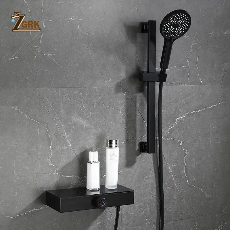 Bathroom Shower Faucet Set Hot and Cold Water Shower System Black and White Tempered Glass Shelf Shower Set Household