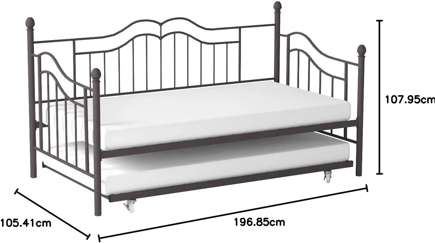 Trundle with Metal Frame, Twin Over Twin Size, Brushed Bronze