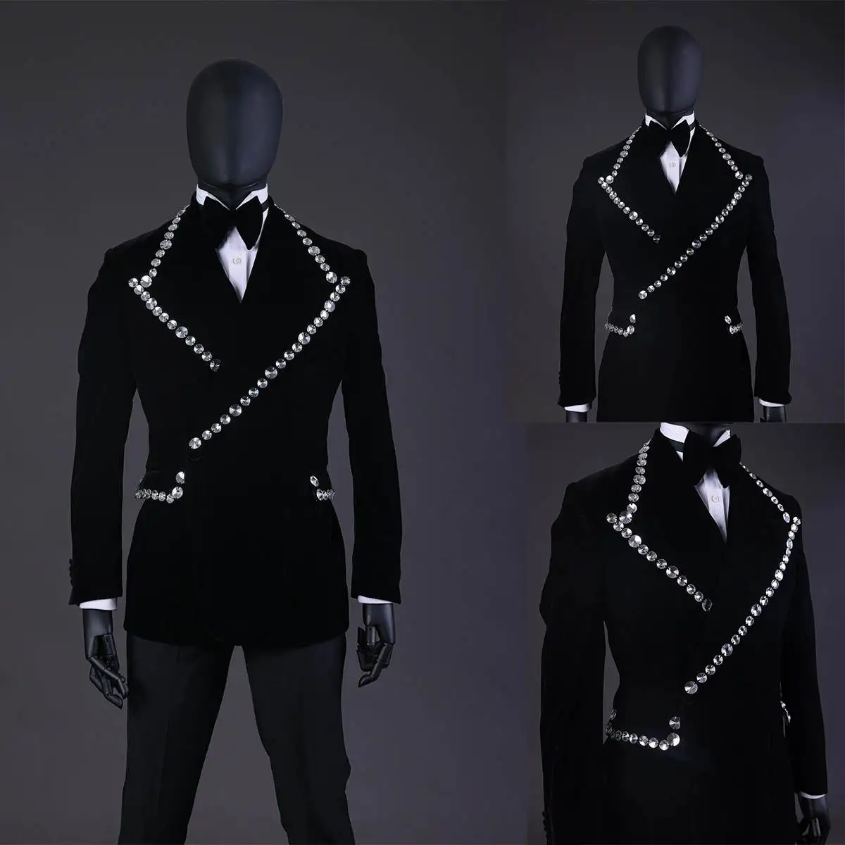 Black Beading Tuxedos For Men Wedding Slim Fit Peaked Lapel Double Breasted Jacket Sets 2 Pieces Male Costume