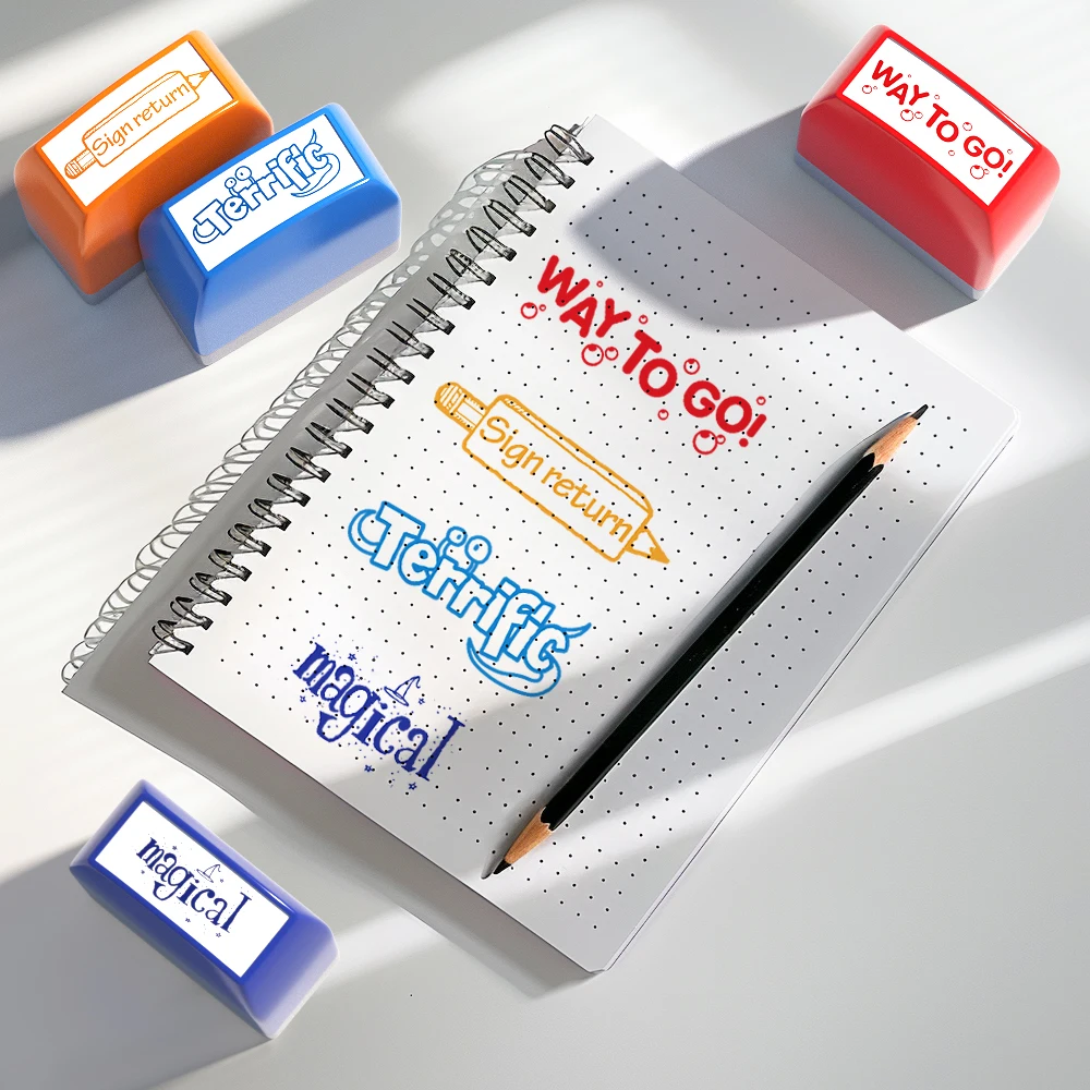 ختم المعلم - مجموعة تحفيز وتحفيز تلقائيًا، مناسبة للفصول الدراسية المدرسية ومجموعات المدارس العائلية (8 قطع) مع صينية تخزين #4