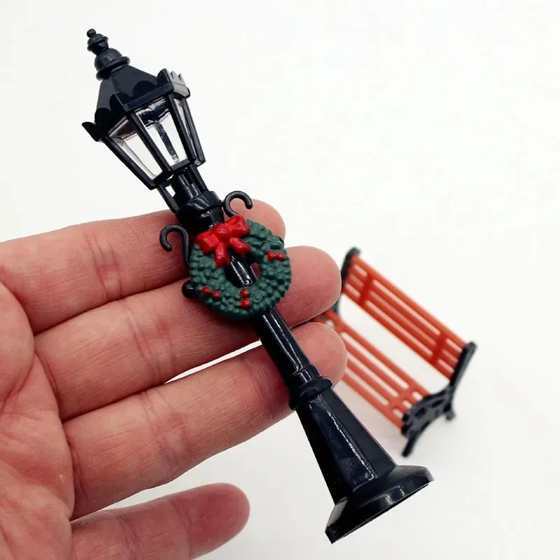 1/12 دمية مصغرة عيد الميلاد بارك قرية مصباح الشارع دمية ضوء الشارع ديكور البلد لعبة ديكور المنزل ساحة حلية