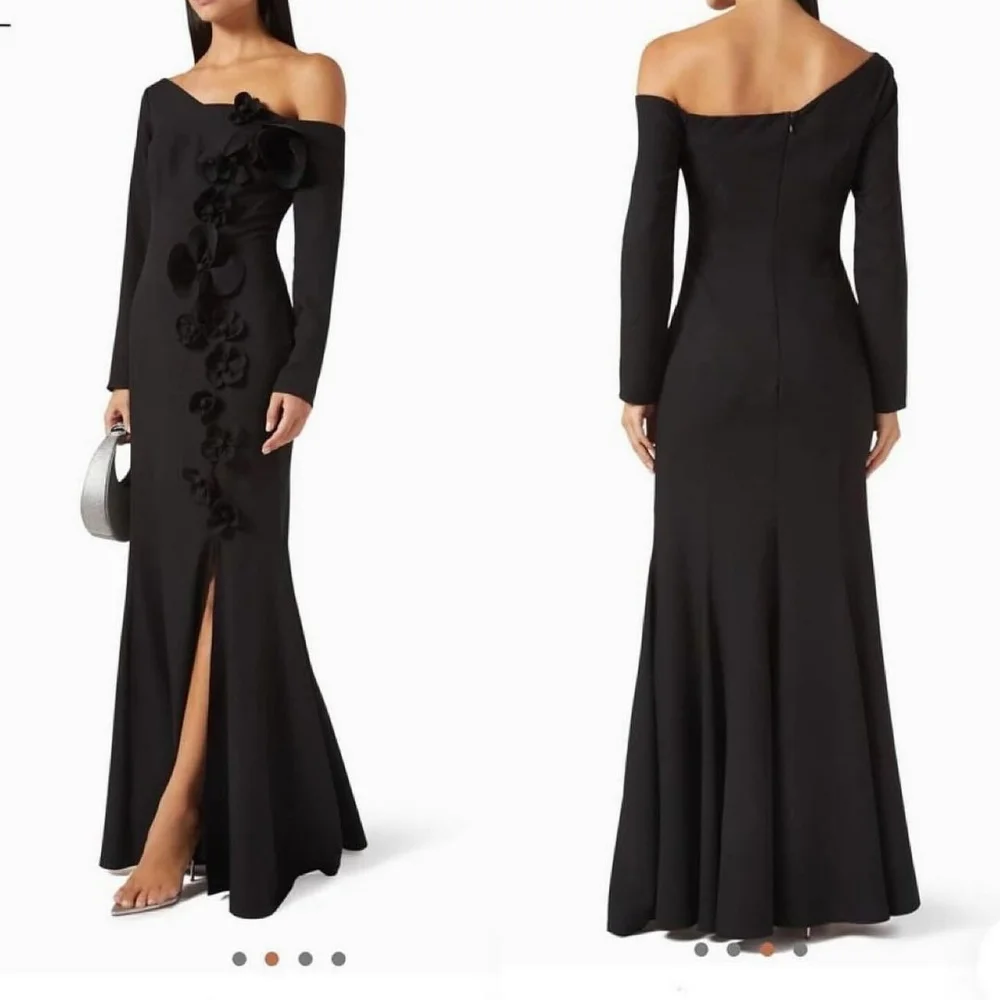 Bella Customized Black Side Slit Long Sleeves robes de soirée Backless Evening Dresses Floor-Length One Shoulder Wedding Dress image 4