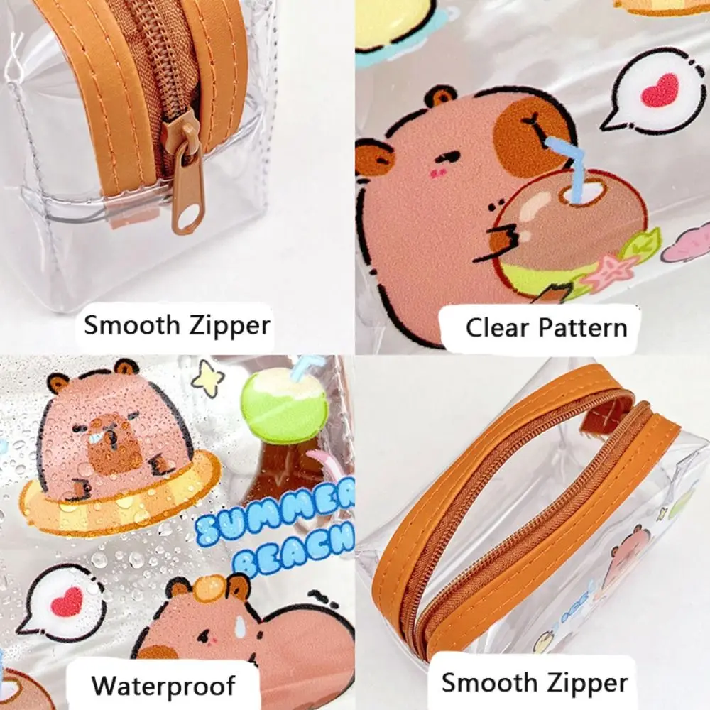 Simple PVC Transparent Coin Purse Smooth Zipper Cartoon Makeup Bag Storage Pouch Storage Bag