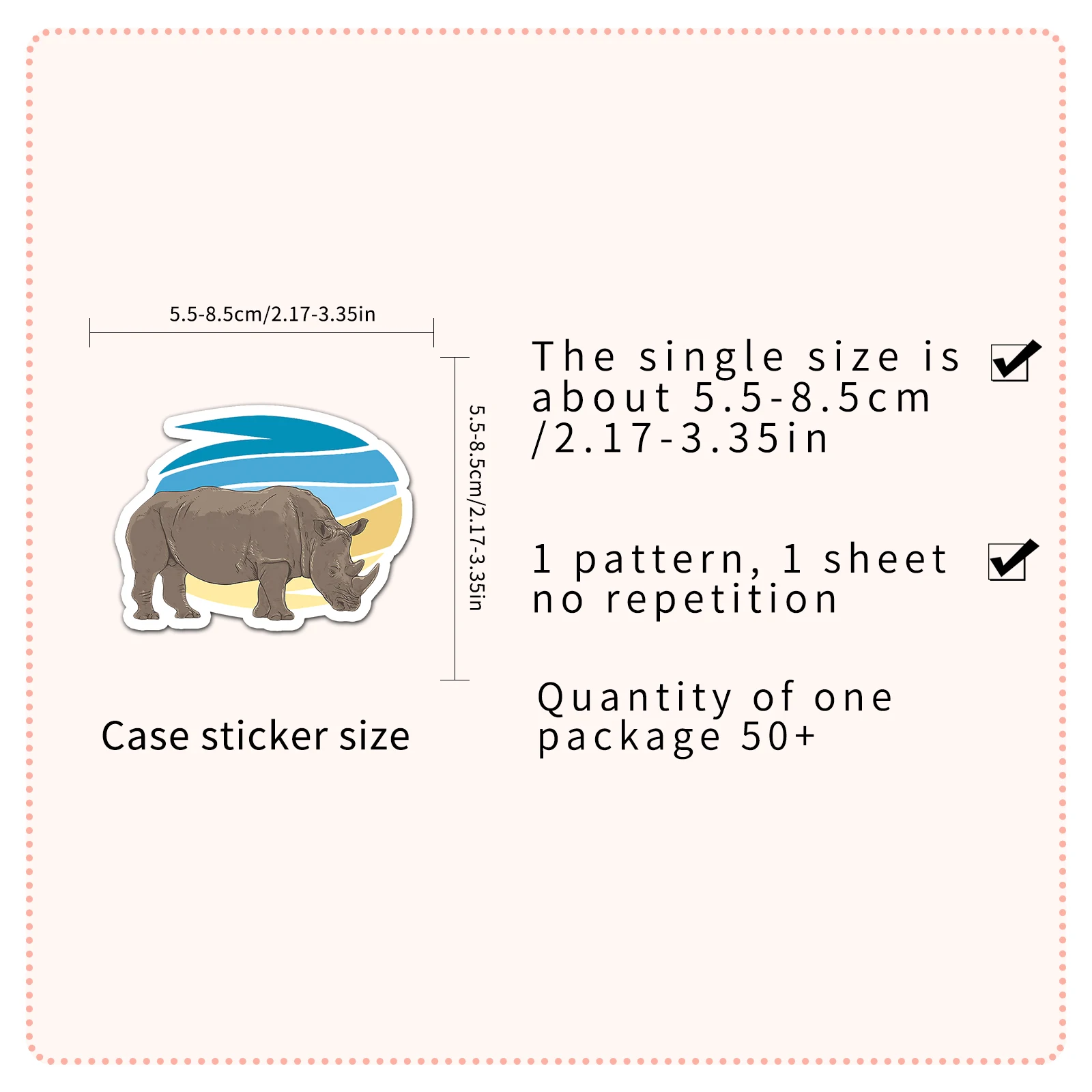 50Pcs Rhino Series Cartoon Cute Waterproof Sticker Skateboarding Snowboard Retro Vinyl Sticker