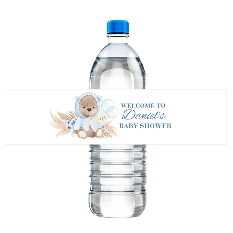 30 Stück benutzerdefinierte süße Teddybär Wasserflaschenetiketten Aufkleber Babyparty Baby Mädchen Junge Geburtstag Taufe Etikett personalisierte Geschlecht – Detail 4