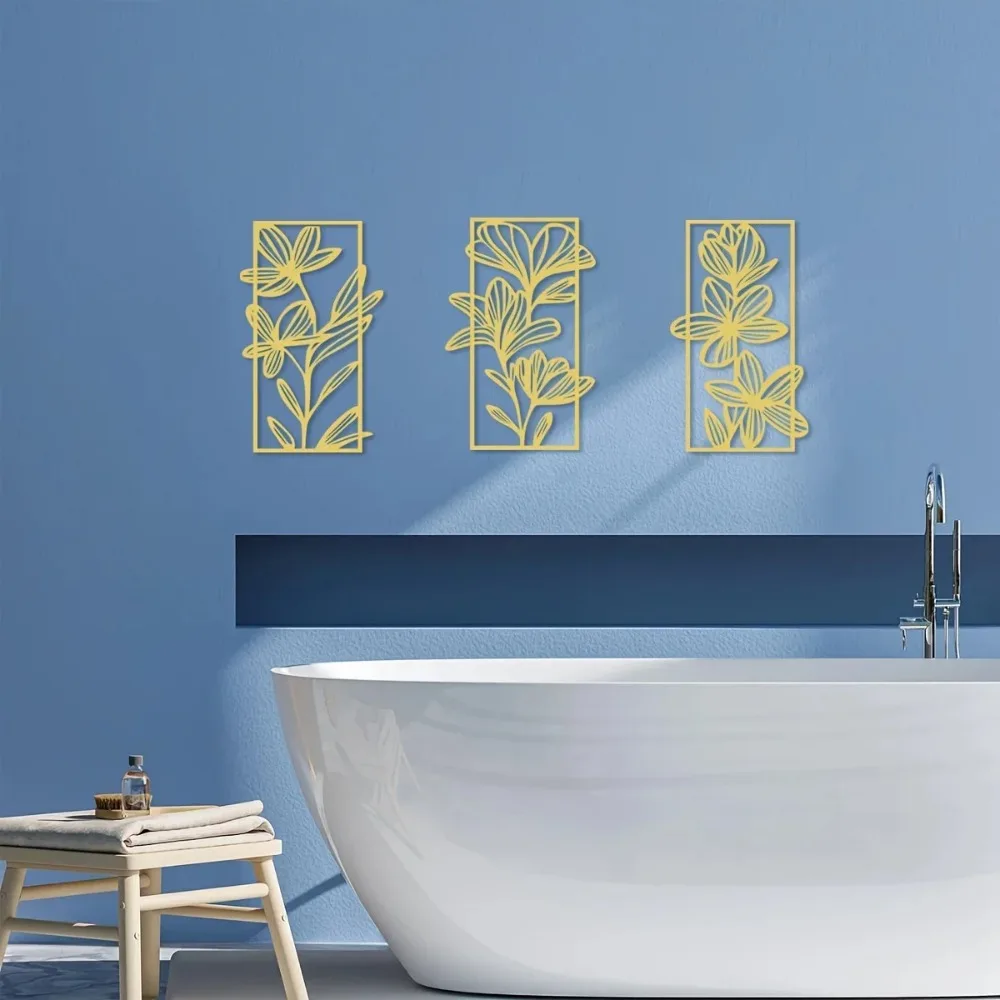 CIFBUY – décoration murale en métal, sculpture de fleurs dorées, décoration florale suspendue en fer pour chambre à coucher, salon, maison