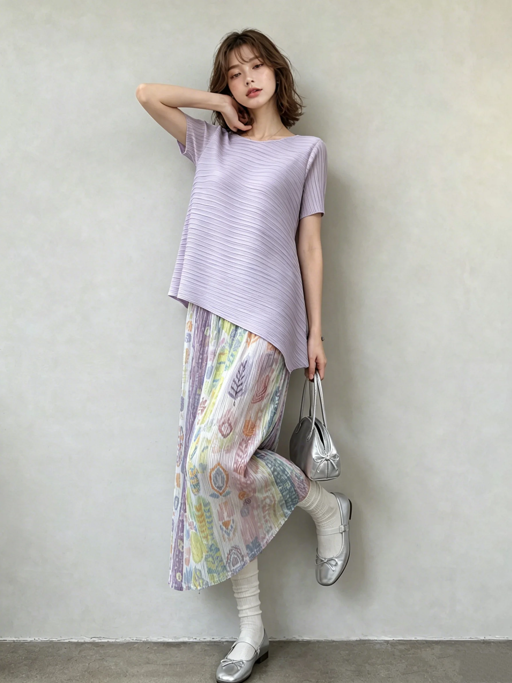Summer Slimming Women's Fashion Set Polyester Fiber Print Short Sleeve Top And Skirt Two-Piece Ensemble Simple Korean Style