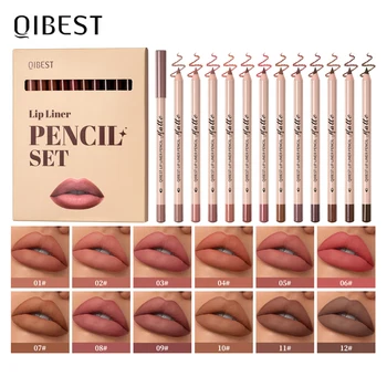 QIBEST 12 Colors Matte Lipstick Lipliner Pen Makeup Sets Waterproof Lasting Lip Liner…