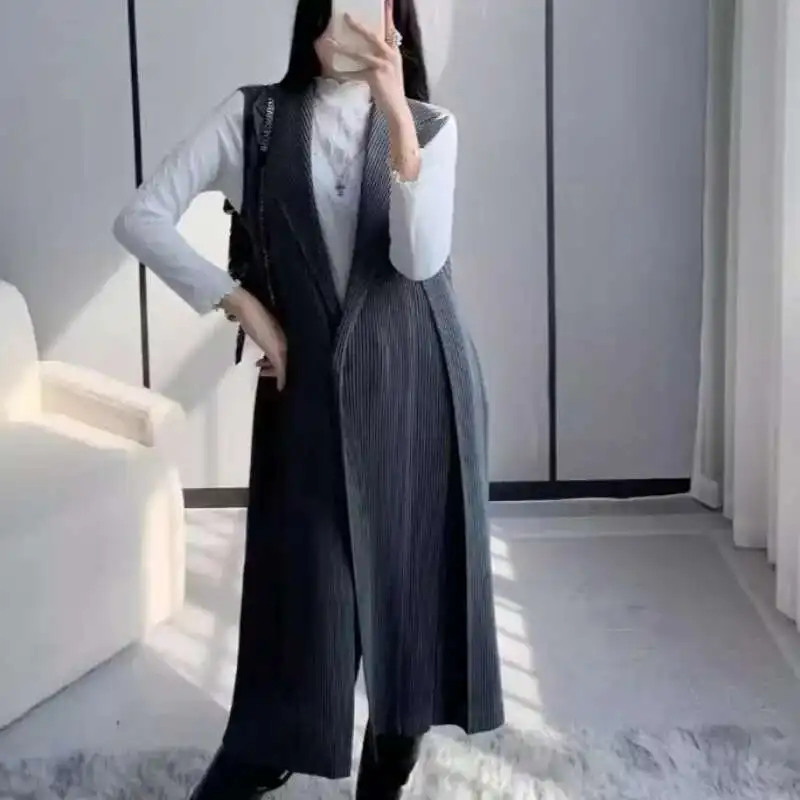 

Babyoung плиссированный длинный жилет без рукавов, осень 2022, новый однотонный модный жилет для женщин