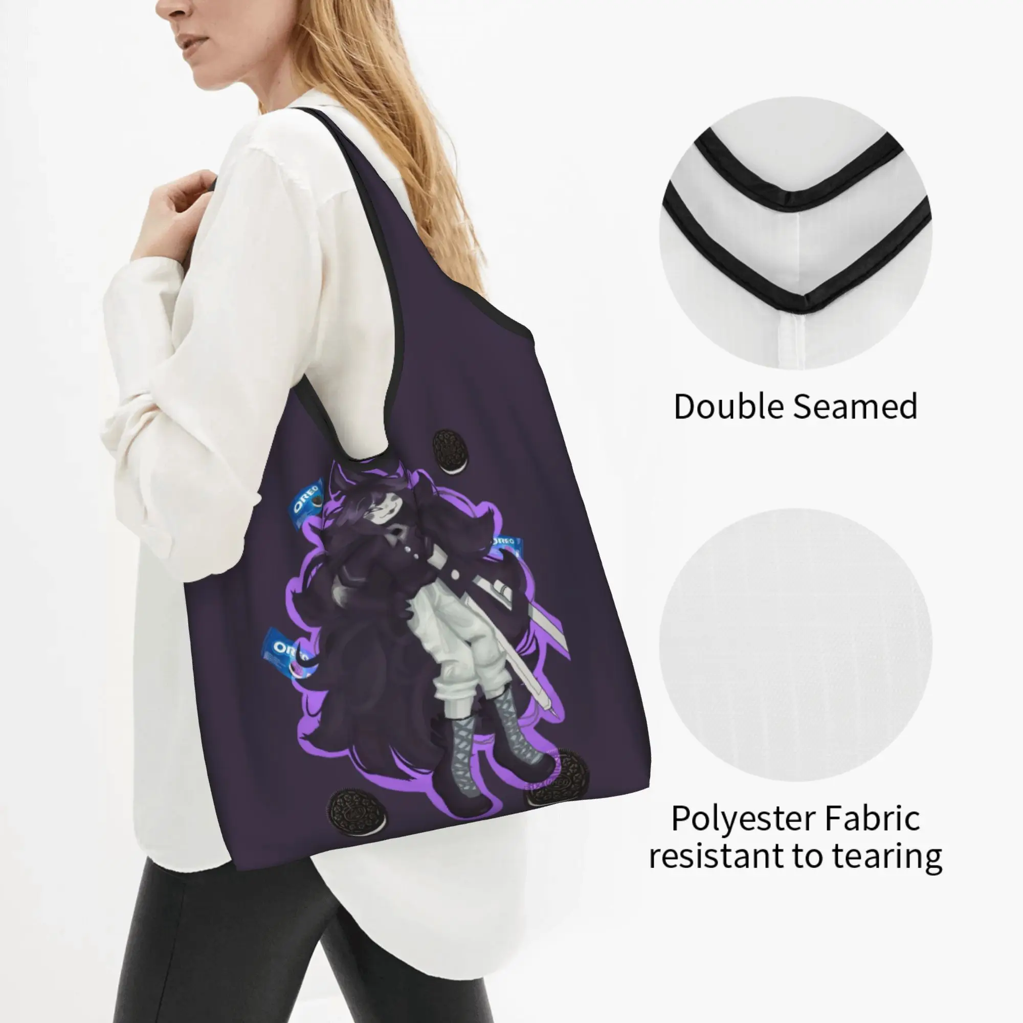 Kawaii Anime Miss Circle Cartoon    Shopping Tote Bags Portable  Groceries Shopper Shoulder Bag