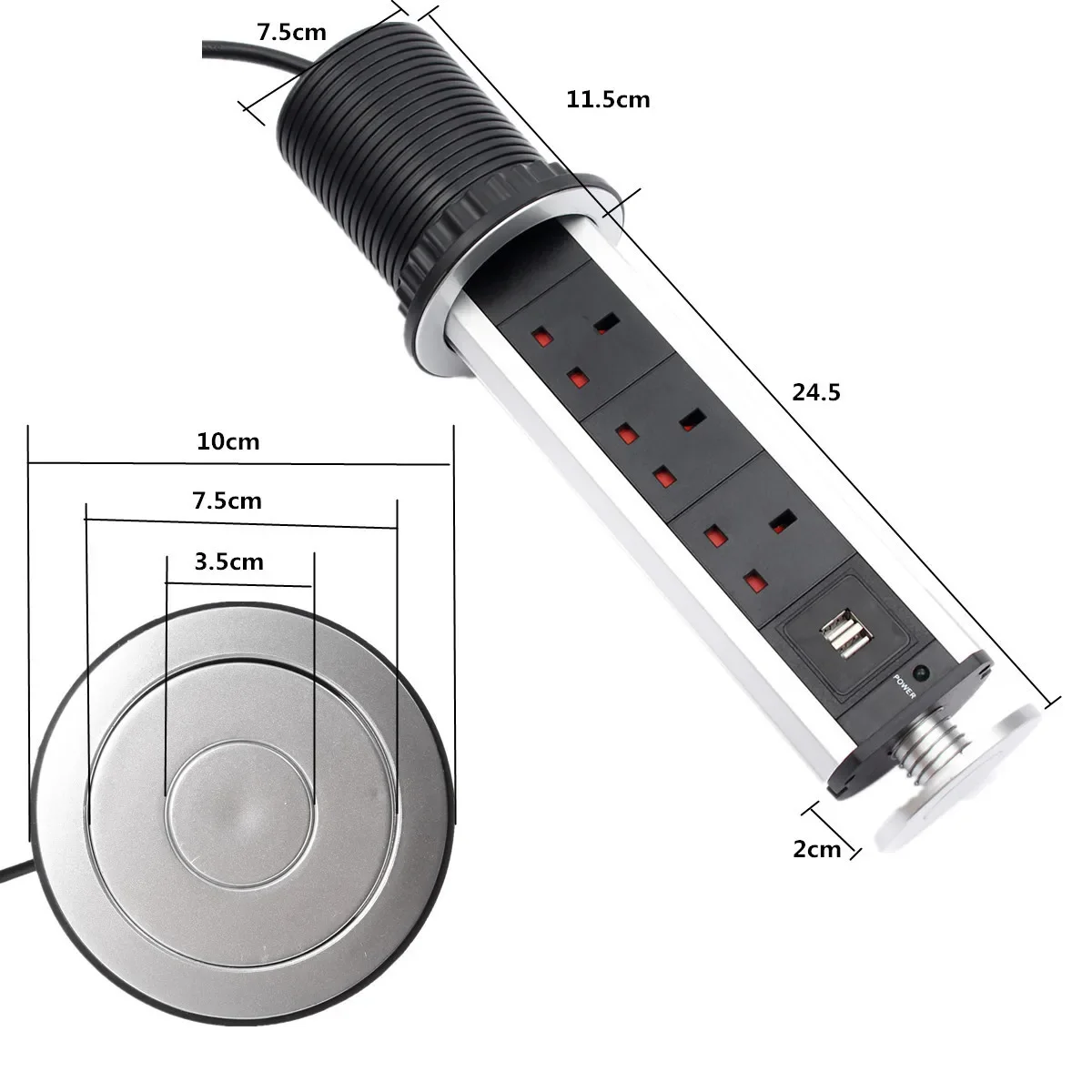 USB Socket 2 Meters Long Hidden Desktop Vertical Socket Hidden Convenient with Protection Switch Office Home