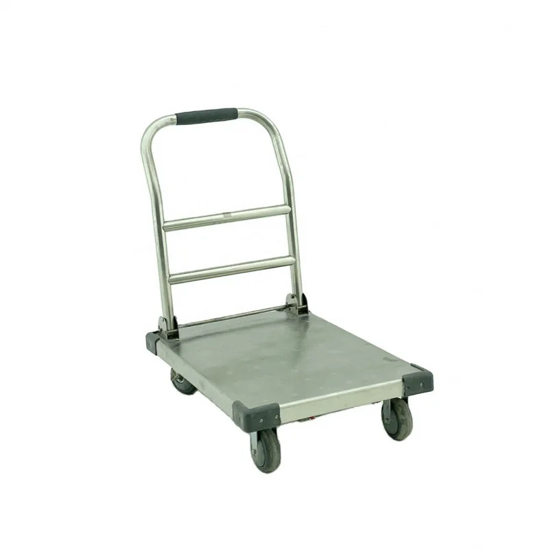 custom.Stainless Steel Hand Truck with Wheels Trolley Cart Industrial Platform Truck Used Warehouse/Restaurant Transport