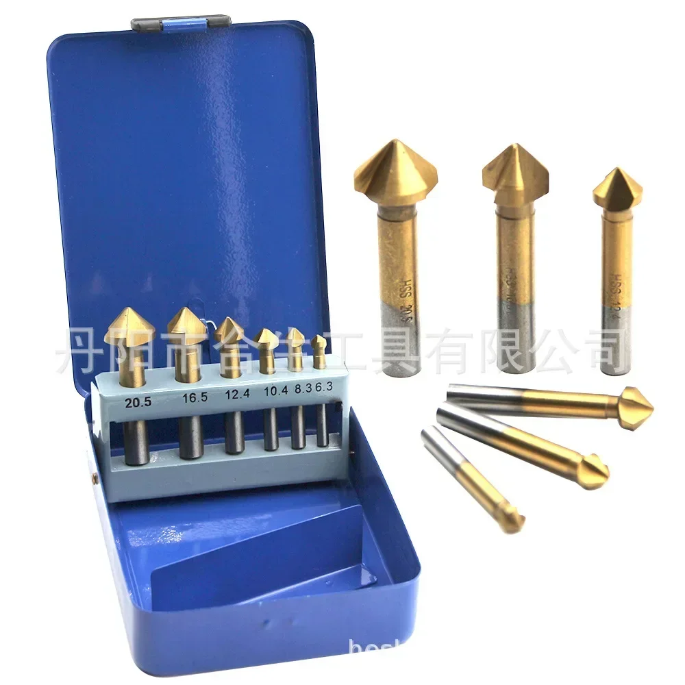 90 degree three-edge titanium-plated full-sharpened gold reaming and deburring countersink drill chamfering knife