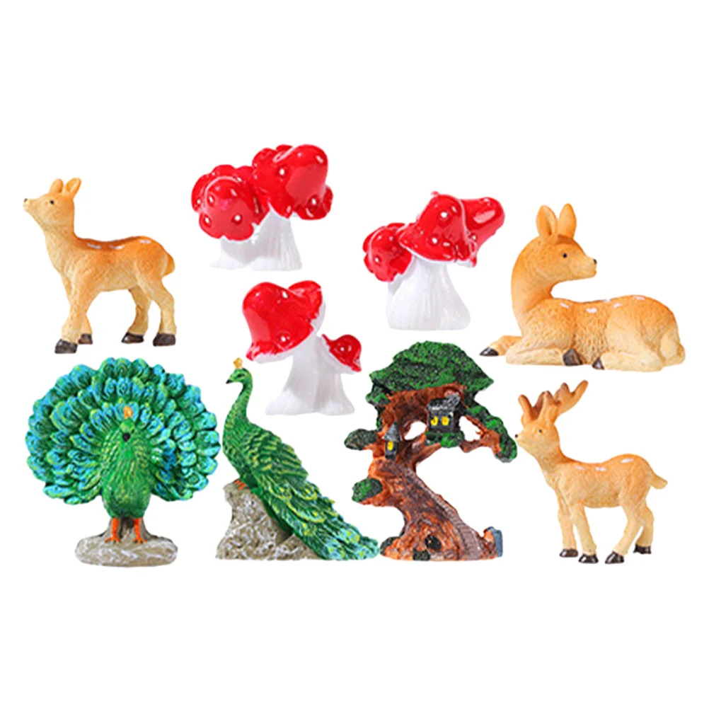 

1Set Peacock Deer Mushroom Micro Landscape Decor Adorable Resin Garden Statue Home Indoor Outdoor Gift Miniatures