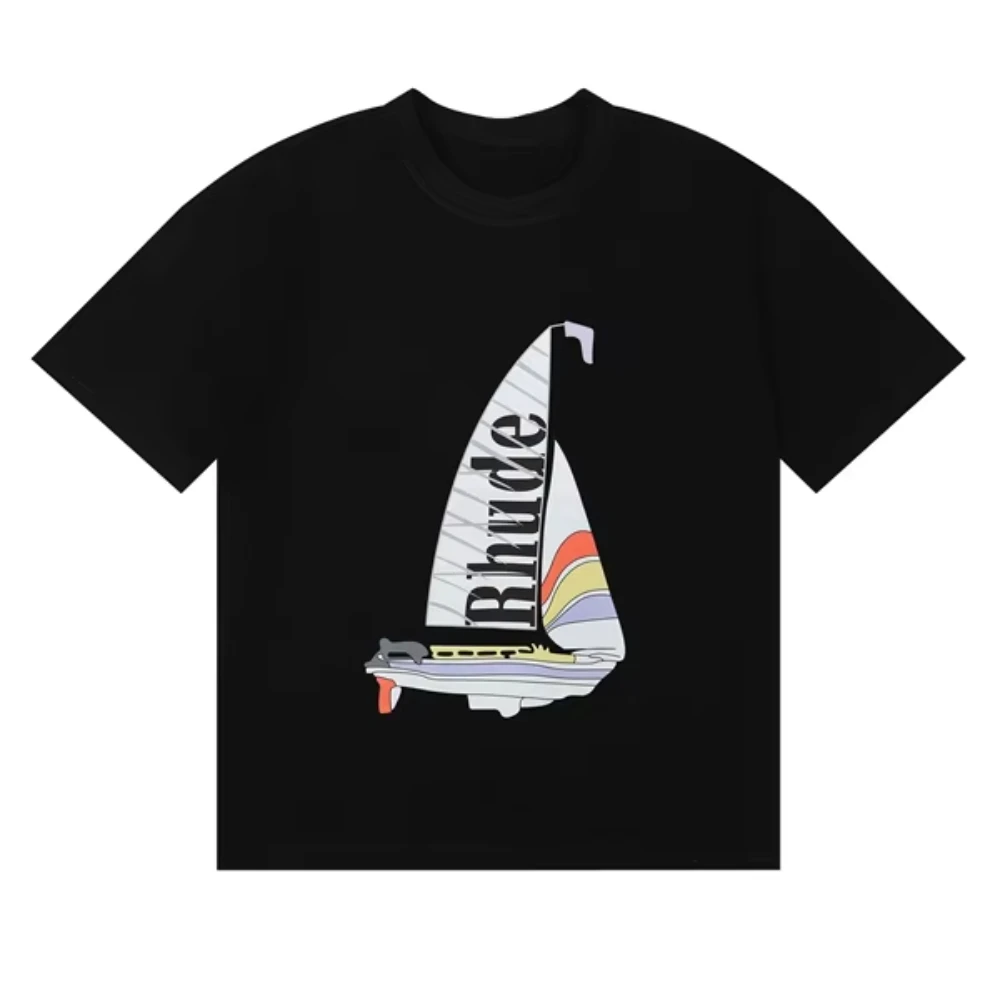 NOVEDAD DE VERANO 2021, camiseta gráfica con estampado de vela Rh de marca americana, camiseta de manga corta para hombres y mujeres, ropa de calle para hombres