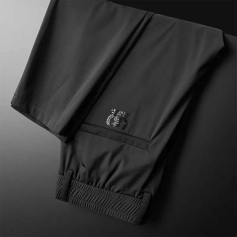 Loose Straight Leg Casual Pants Men's Spring Autumn Workwear Breathable Quick Dry Polyester Fiber Sporty Style Trousers