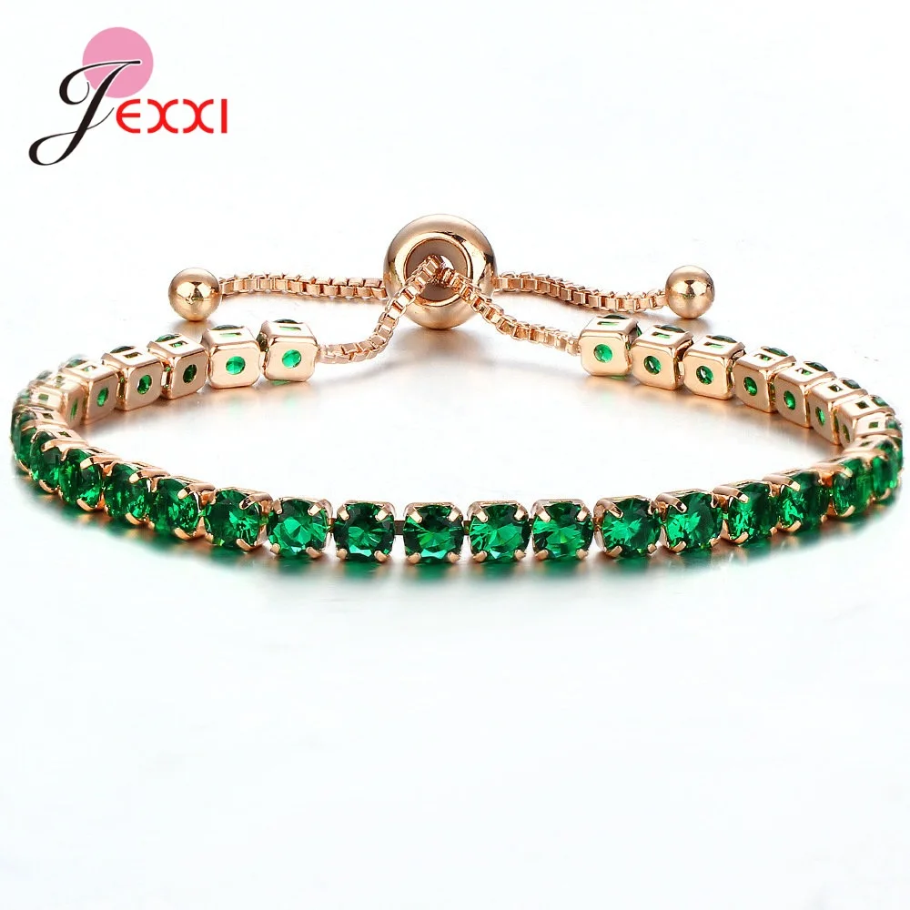 Charm Bracelets For Women Real 925 Sterling Silver Bracelet Colorful CZ Original Tennis Beads Link Woman Jewelry Adjust Chain