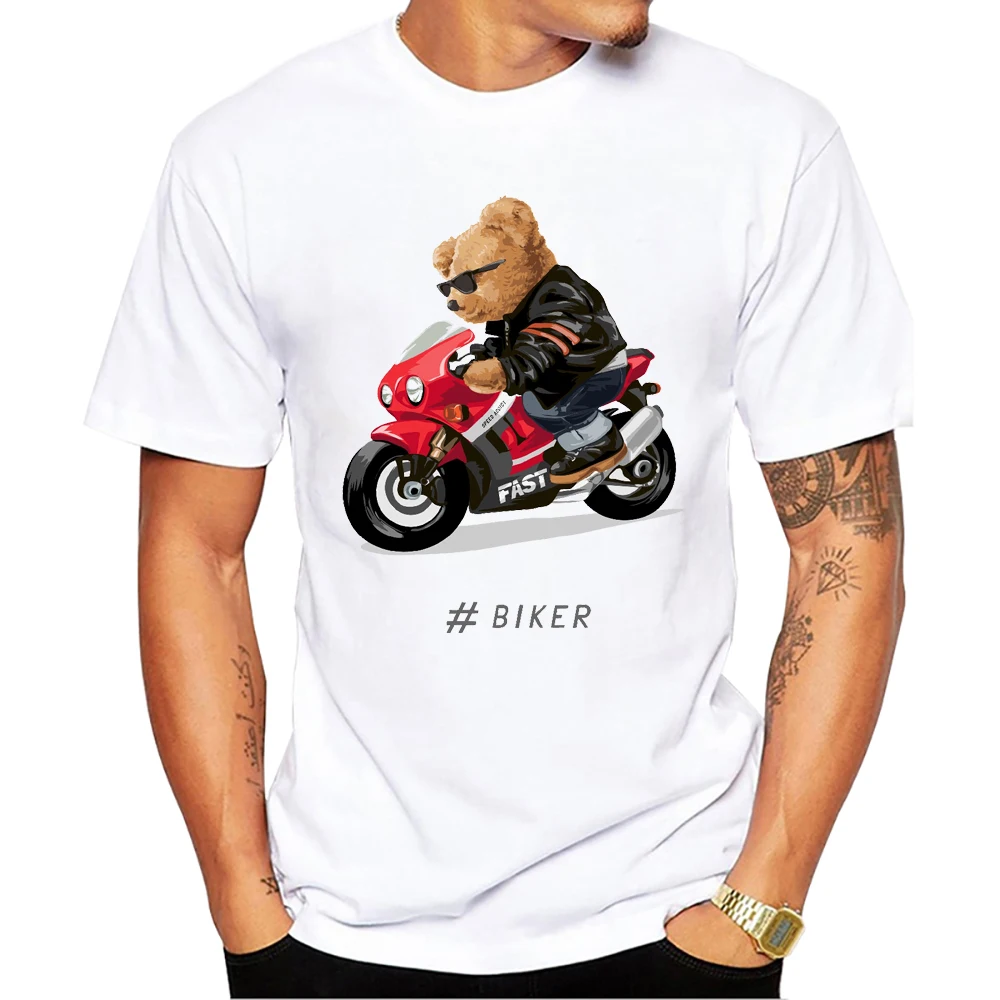 تيهاب-قميص رجالي مطبوع قصير الأكمام للدراجة النارية ، ركوب الدب الرائع ، متسابق السرعة ، هاراجوكو تي شيرت ، الصيف #2