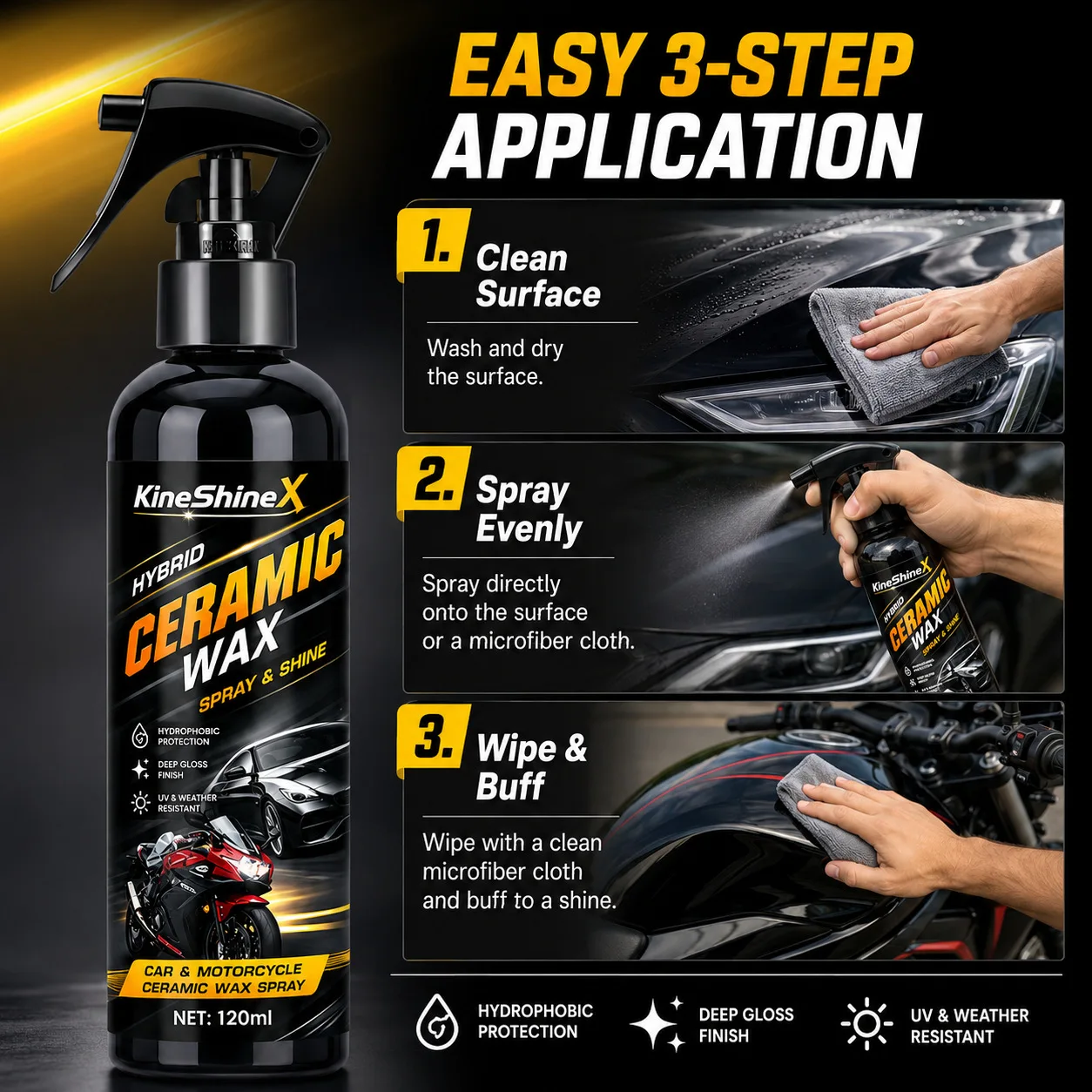 120ML Nano Ceramic Car Coating Spray 3-in-1 High-Quality Scratch-Resistant Gloss Finish for All Car Paint Types