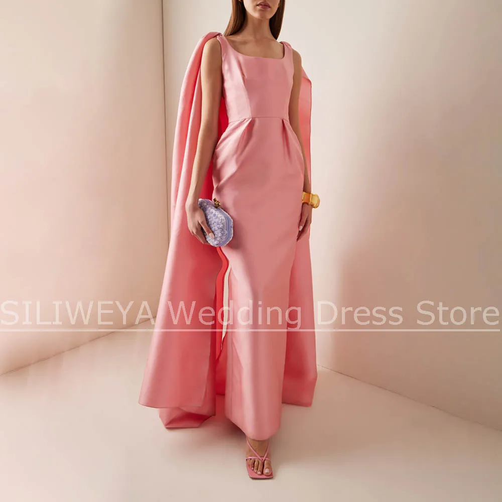 

Модные розовые вечерние платья с квадратным вырезом, шикарные платья без рукавов со съемной накидкой, вечерние платья до щиколотки, прямые платья для выпускного вечера