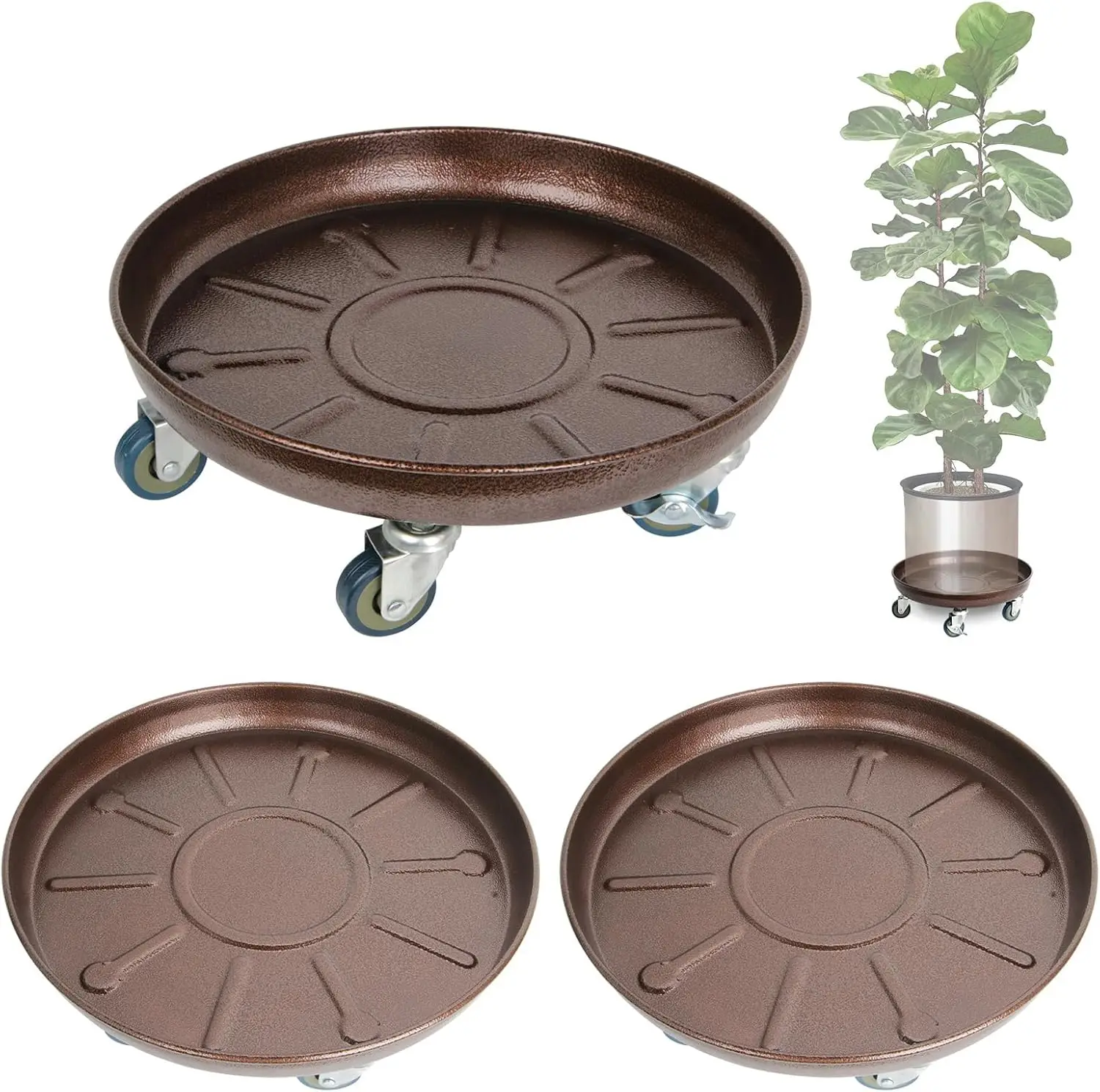 

Heavy Duty Plant Caddy with Lockable Rubber Wheels, One-Minute Installation, Indoor Outdoor Use, 14 Inches 3PACK