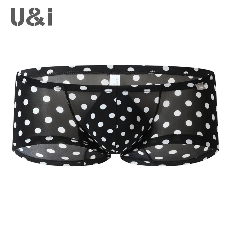 U&I sexy underwear for boys low-waisted thin nylon personalized trendy printed slim U convex small boxer briefs for men