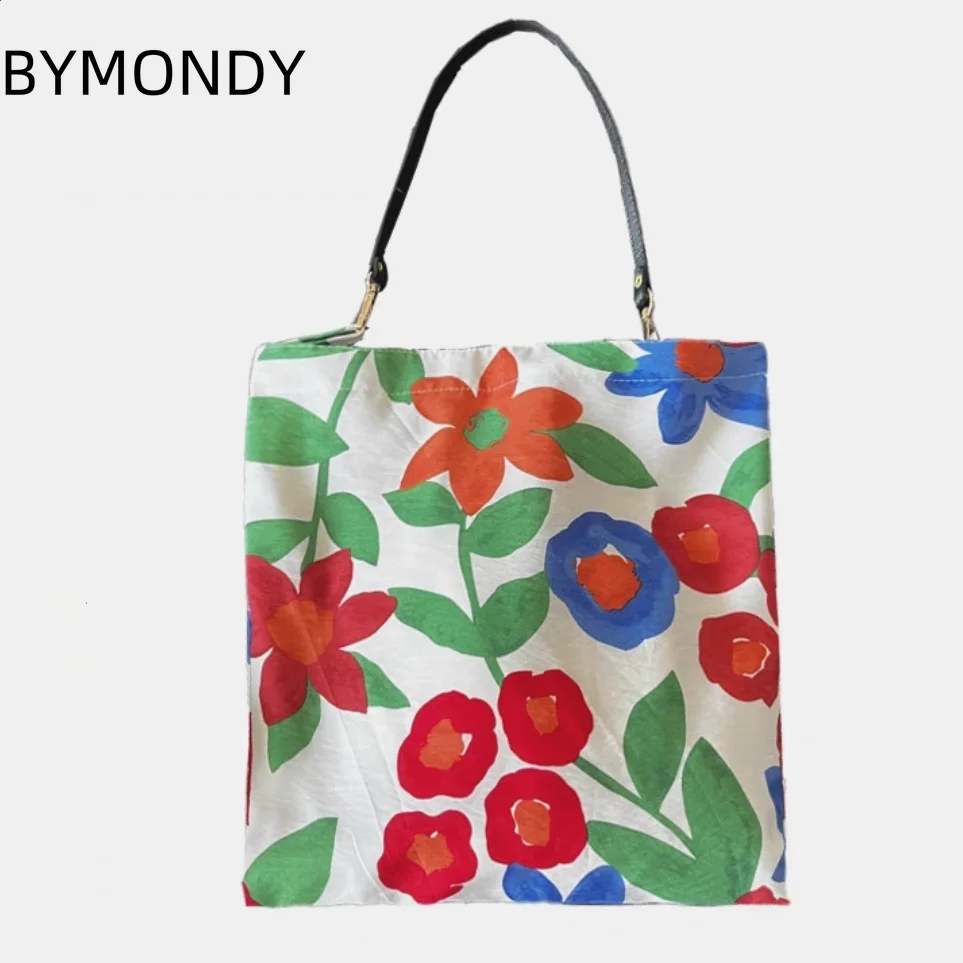 Bymondy-女性用ボヘミアンフローラルハンドバッグ,サマーショルダーバッグ,コットン生地,大きなショッピングバッグ,ビーチ旅行,ファッショナブル