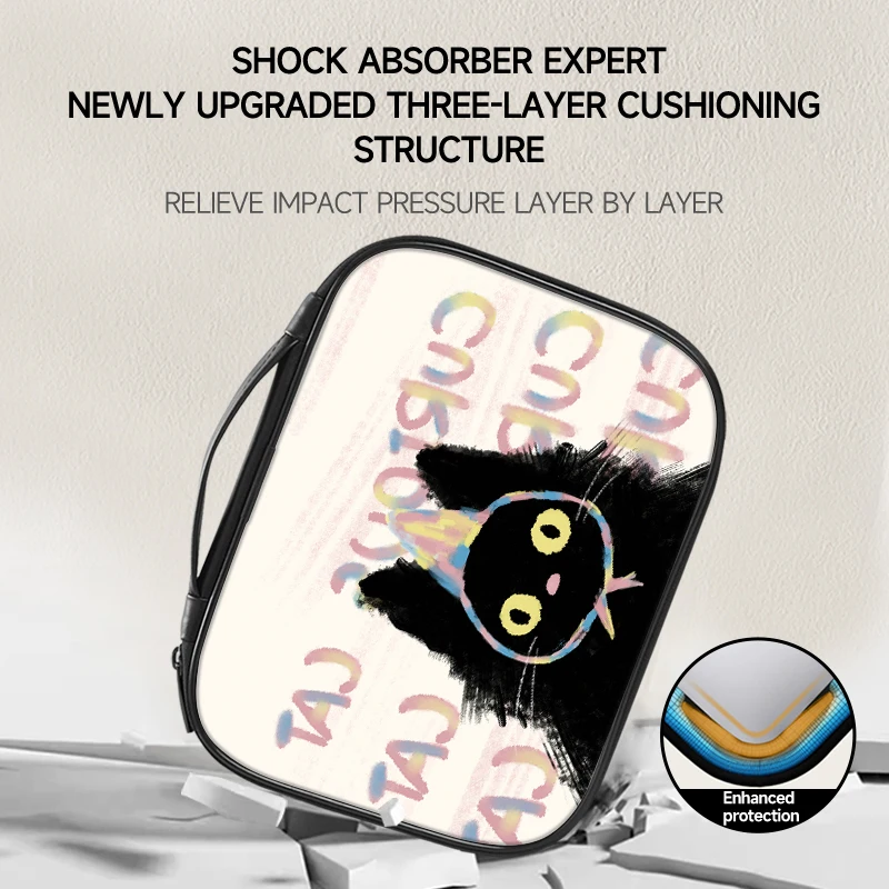 PU Laptop Sleeve Large capacity Handle Bag Portable Case 9 10 11 12inch iPad Bag Shockproof Case DIY Cartoon Cat Waterproof Bag