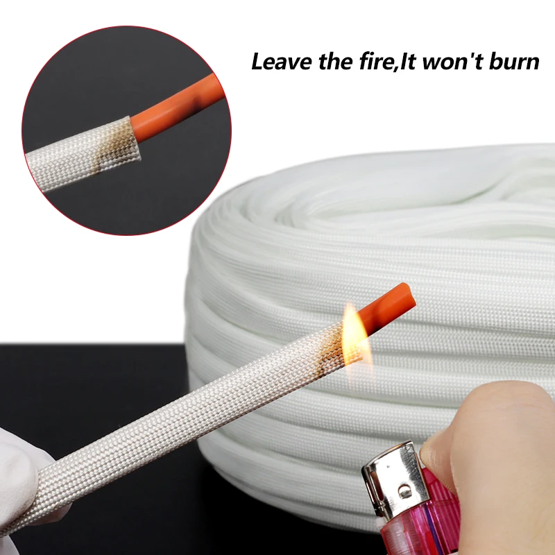 1mm-50mm Fiberglass Cable Sleeve High Temperature 600Deg.C Chemical Alkali Free Fiber Braided Wires Harness Insulated Protective