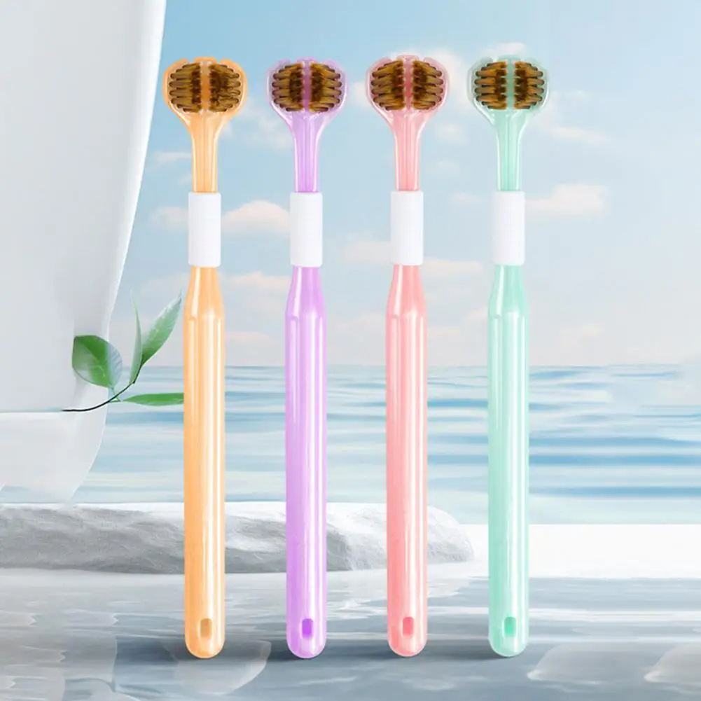 Three Toothbrush Three-sided Toothbrush for Effective Tongue Coating Removal Oral Care Adult Three-head Design Brush with Raised