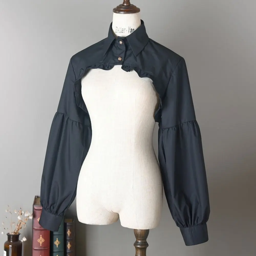 

Vintage Sleeve Shirt Collar Retro Courtly Style Women Puff Long Sleeve Puff Sleeve Ruffles Faux Detachable Collar Top