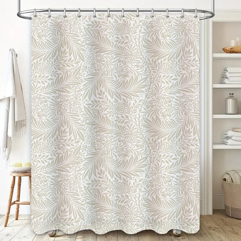 Luxury Wave Shower Curtain Fabric Bathroom Decor Waterproof Washable Customizable Size Red/Orange/Cream Color Block Wavy Pattern