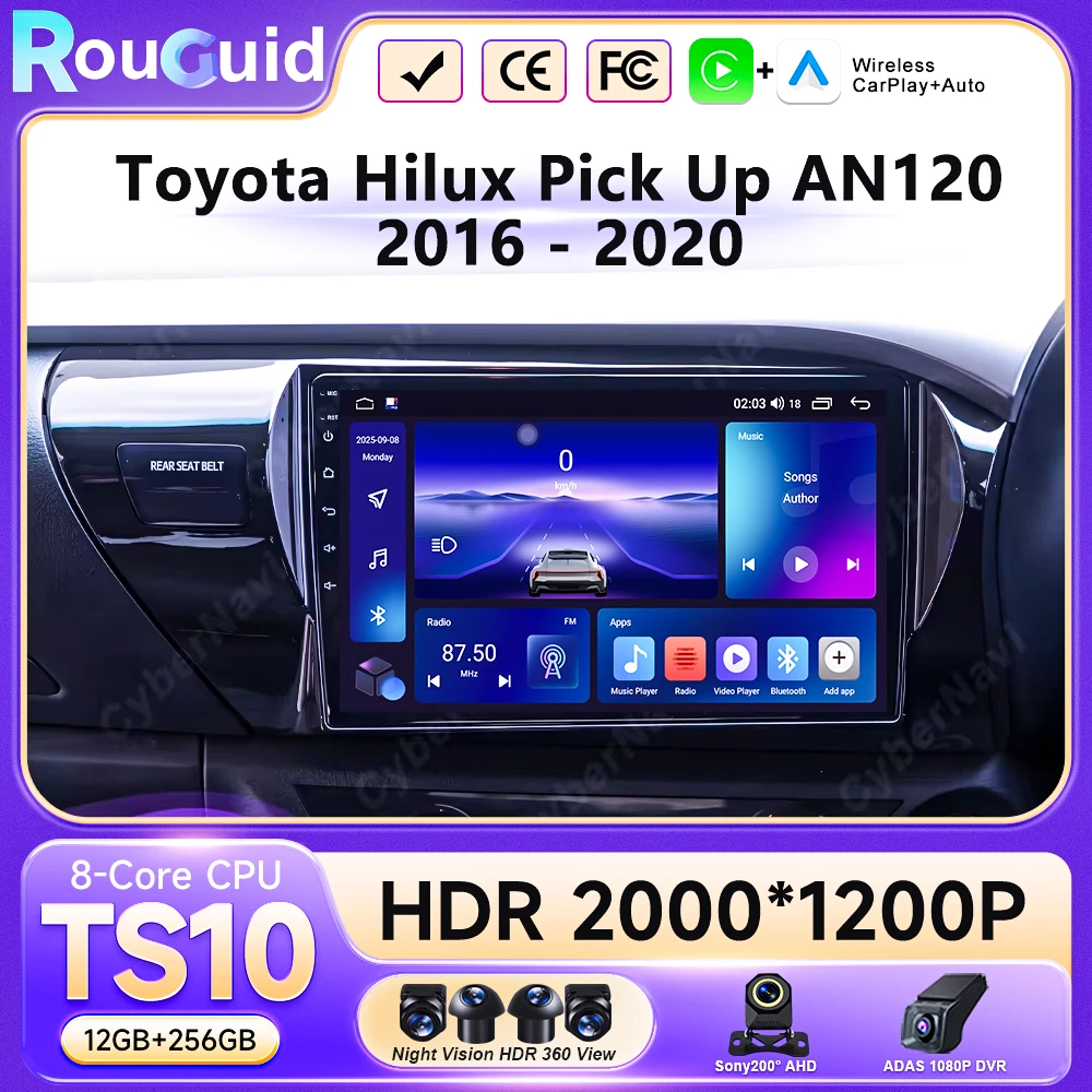 Android 16 Car Radio For Toyota Hilux Pick Up AN120 2016 - 2020 Multimedia Video Player 4G WIFI GPS NAVI Head Unit Carplay Auto