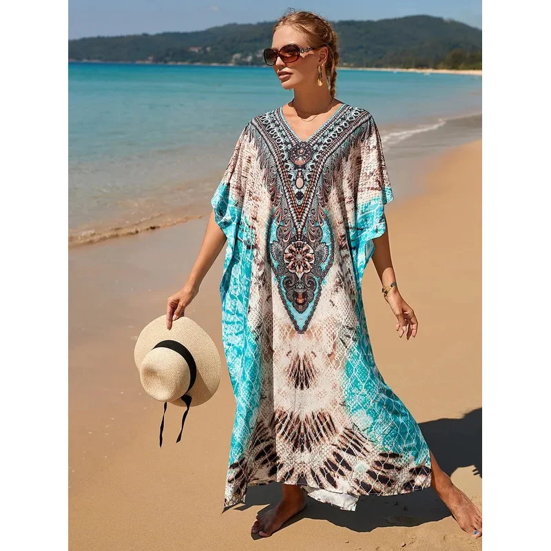 

Пляжные платья-кафтаны для женщин с боковым разрезом, накидки для купальников, повседневные длинные платья для отдыха на пляже