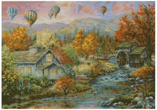 Autumn Creek Mill Scenery 18CT 14CT Unprinted Top Quality Cross Stitch Kits Embroidery Art DIY Handmade Needlework Home Decor