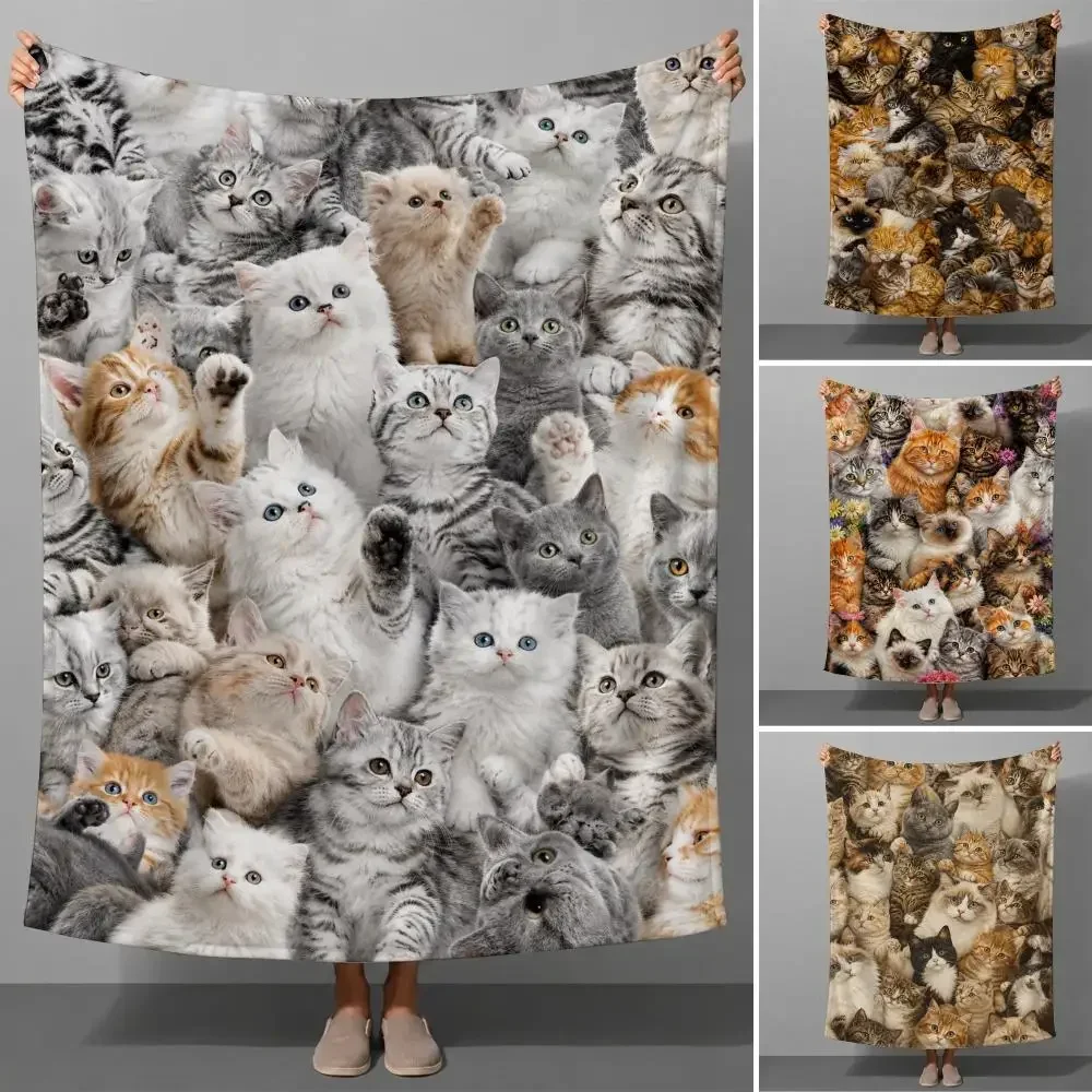 Cute Cat Design Playful Kittens Whimsical Animal Pattern Throw Soft Flannel Throw Blanket Warm for Couch Bed SofaCozy All Season