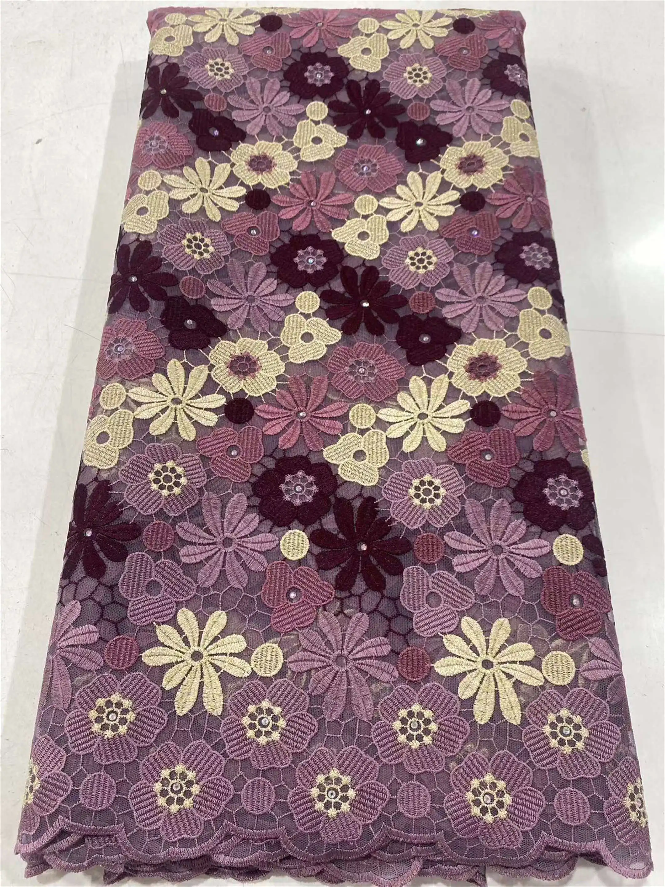 African Exclusive Chantilly French Mesh Tulle Fabric Gorgeous Flock for Wedding Dresses And Crafts Nigerian Dress Style Sewing