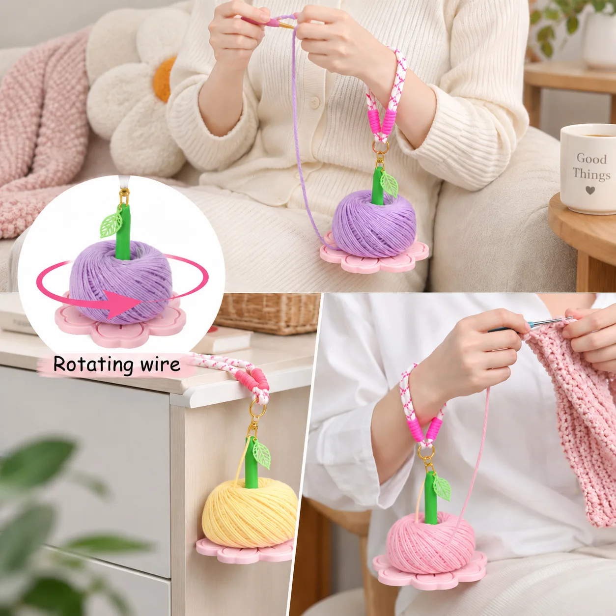 Handheld Yarn Spindle Rotating Axis Portable Aesthetic French Style Elegant Hand Knitting Youthful Colors Crochet Tool Craft Kit