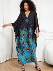 Letnia wakacyjna plażowa sukienka Maxi 2024 letni damskie kostiumy kąpielowe strój kąpielowy zakrywający Plus Size dekoltem w szpic ręcznie robiony Kaftan House szlafrok Q1289