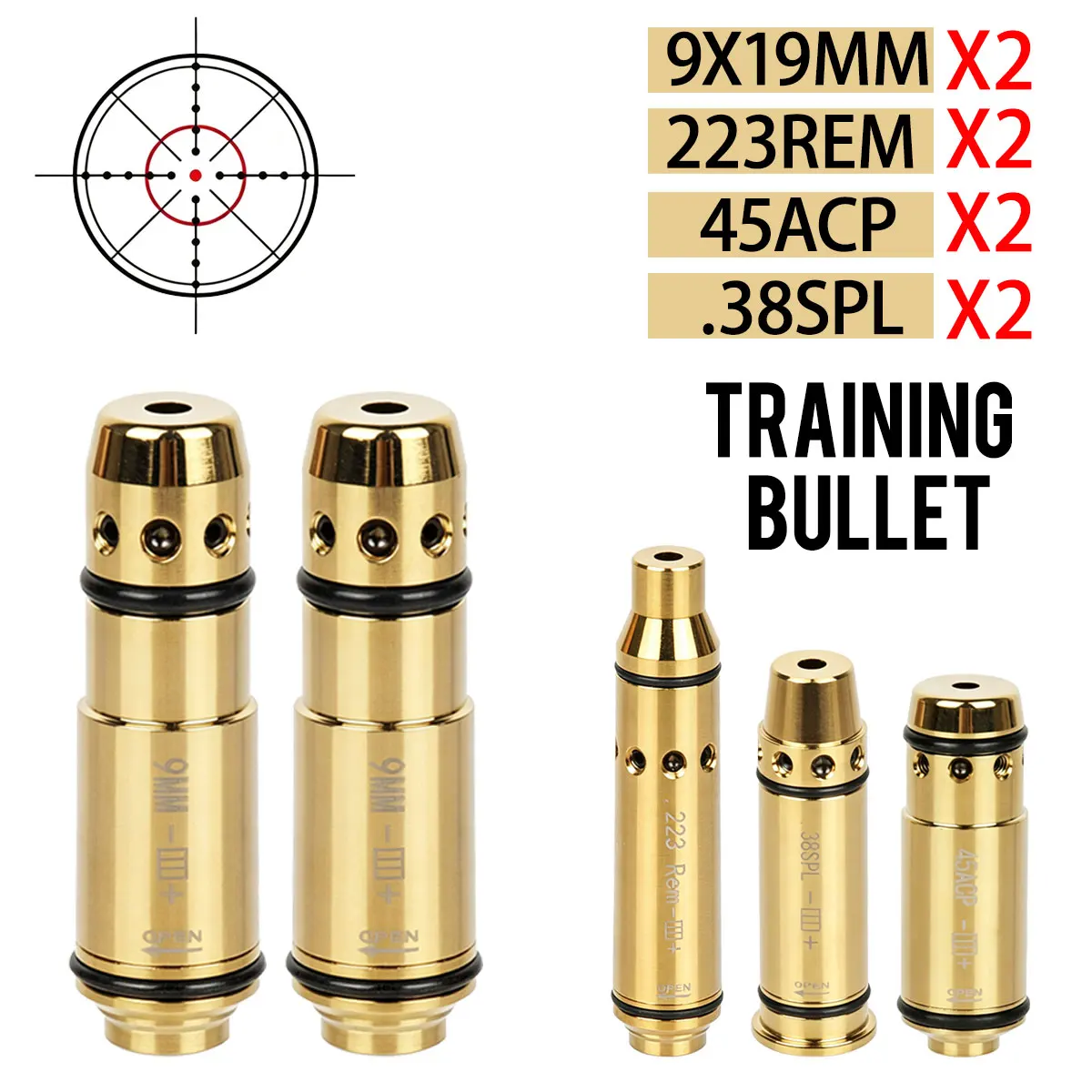 9mm Training Dry Fire La-ser Bore Target Tactical Trainer Cap 9x19mm/45ACP/.38SPL/223Rem Training Cartridge Shooting Practice
