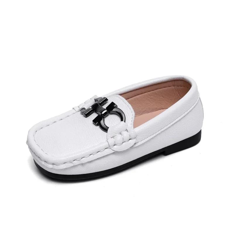 Boys Leather Shoes Black White for School Party Wedding Formal Casual Children Flats Loafers Kids Slip-ons Moccasins Soft 21-30