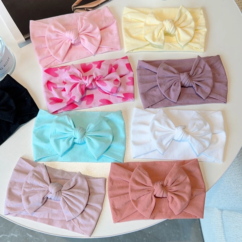 25 Colors Newborn Baby Bows With Headband For Girls Elastic Knit Protect Turban Headwear Soft Children Kids Hair Accessories