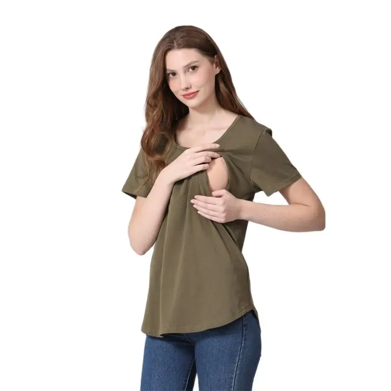 Summer Loose Big Size Maternity Top Short-Sleeved T-Shirt Breastfeeding Friendly Postpartum Nursing Wear for Pregnant Women
