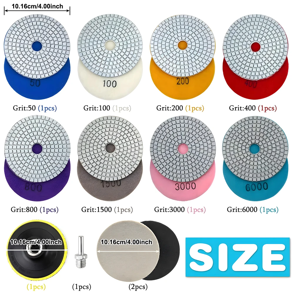 Podofo 4''/ 100mm Diamant-Polierscheiben-Set mit 2*Wollpads 1*M14 Filzscheibe 1*Schraube zum Polieren, Reparieren, Reinigen und Schleifen – Detail 4