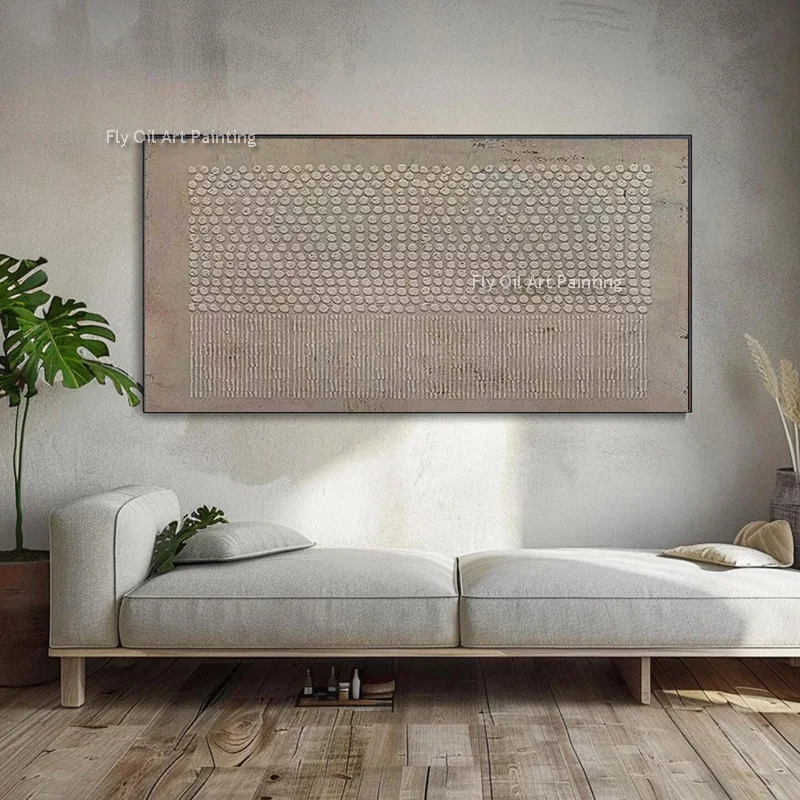 Handmade Original Deep Green And Brown Texture Thick Oil Painting Large Design Beige Green Canvas Wall Art For Living Room Decor