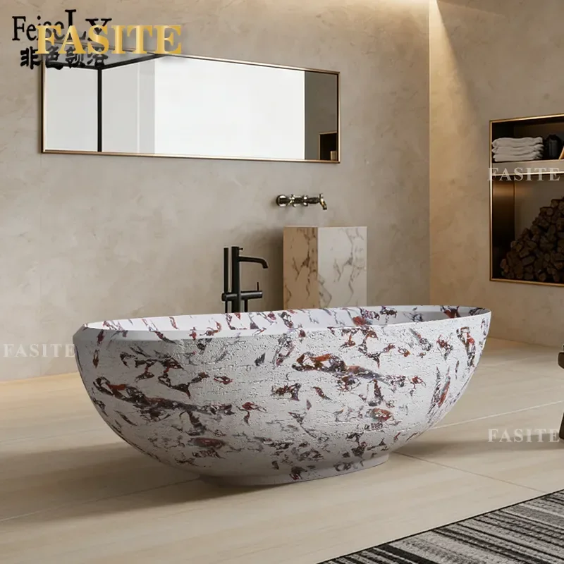 For Purple Marble Pattern Independent Artificial Stone Double Bathtub Hotel Homestay Home Art Bathroom Fixture